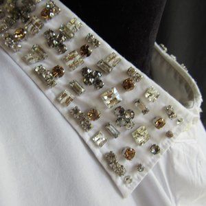 J Crew White Shirt Top Blouse Rhinestones Crystals
